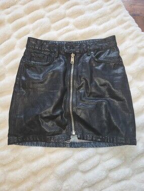 AllSaints [US Size 6] Denim Mini Skirt Black Coated Washed Two Tone Grunge Edgy